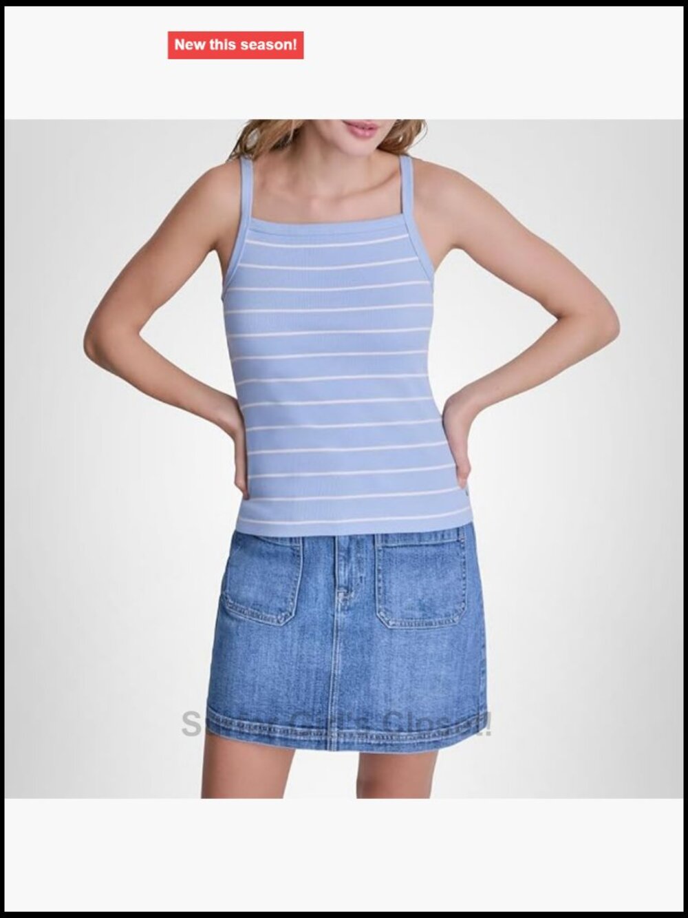 DKNY Square Neck Rib Tank Sleeveless Cotton Blend